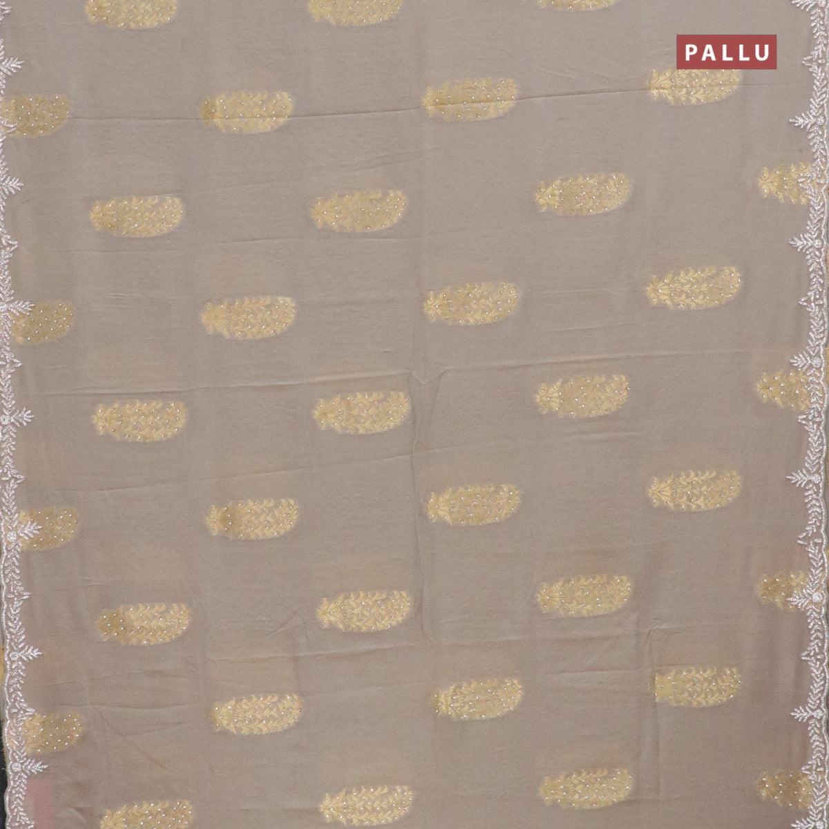 Designer semi georgette saree pastel grey with zari woven buttas & stone work - Image 2