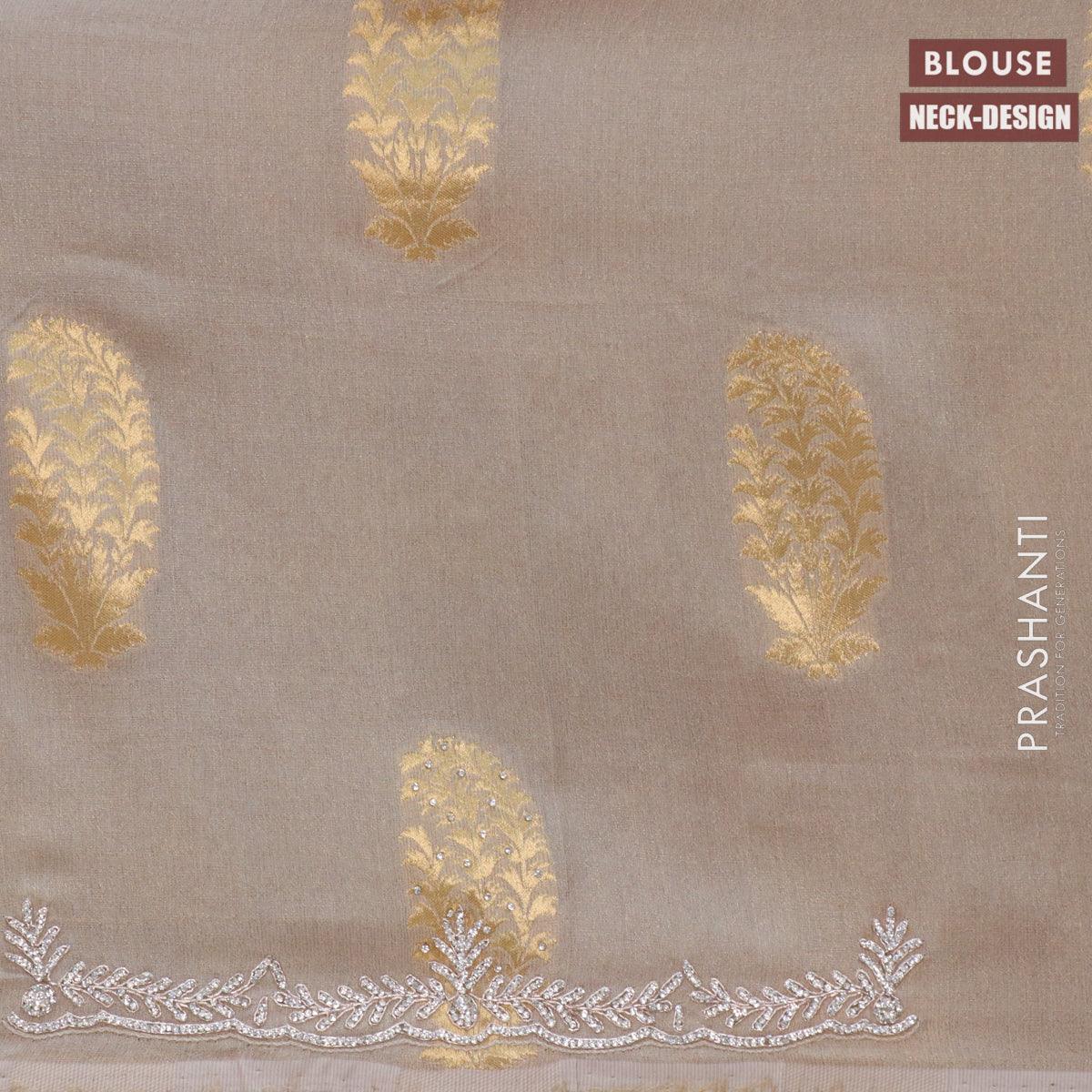 Designer semi georgette saree pastel grey with zari woven buttas & stone work - Image 3