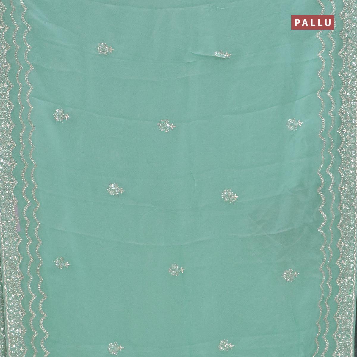 Designer semi organza saree pastel blue with allover stone & zardosi work - Image 2