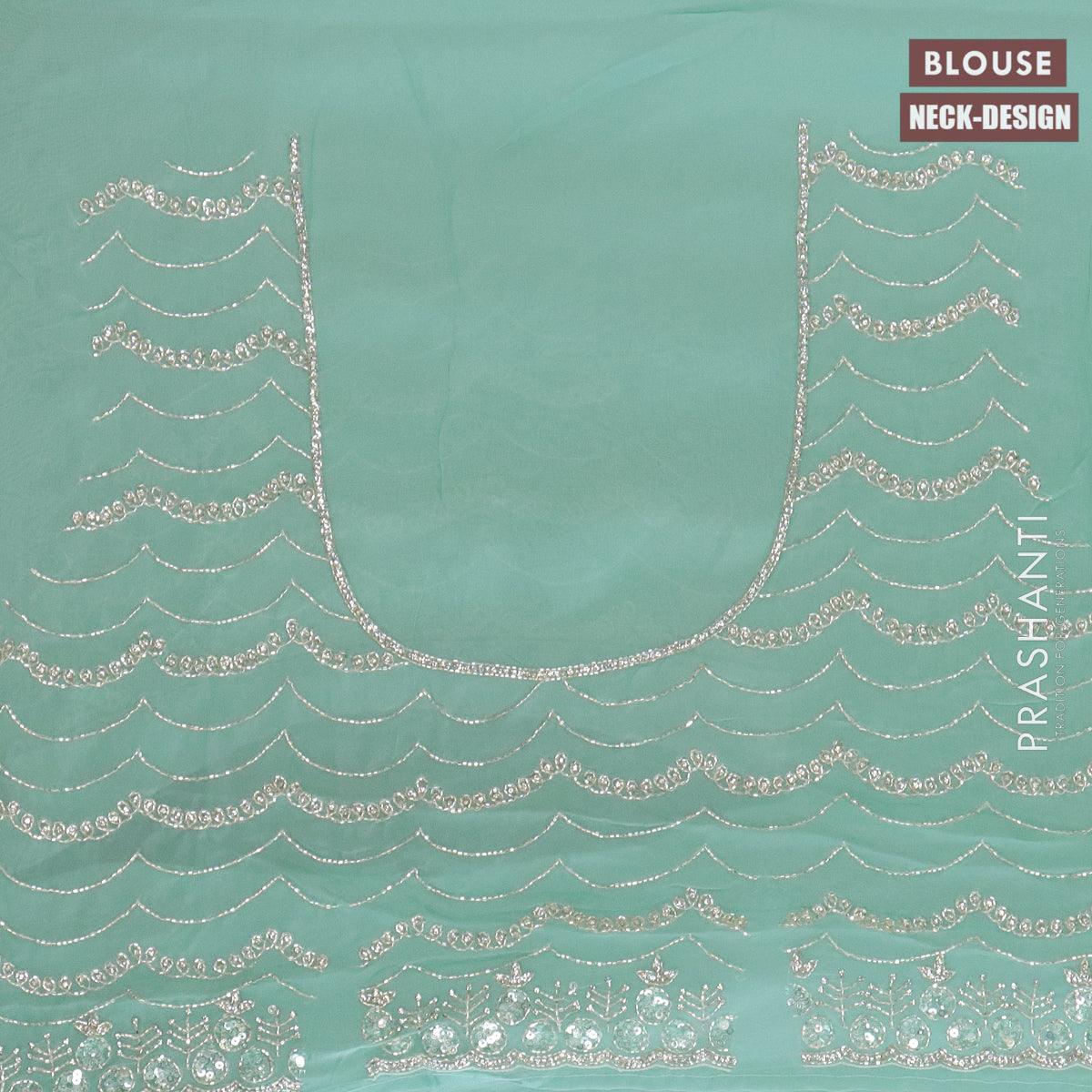 Designer semi organza saree pastel blue with allover stone & zardosi work - Image 3