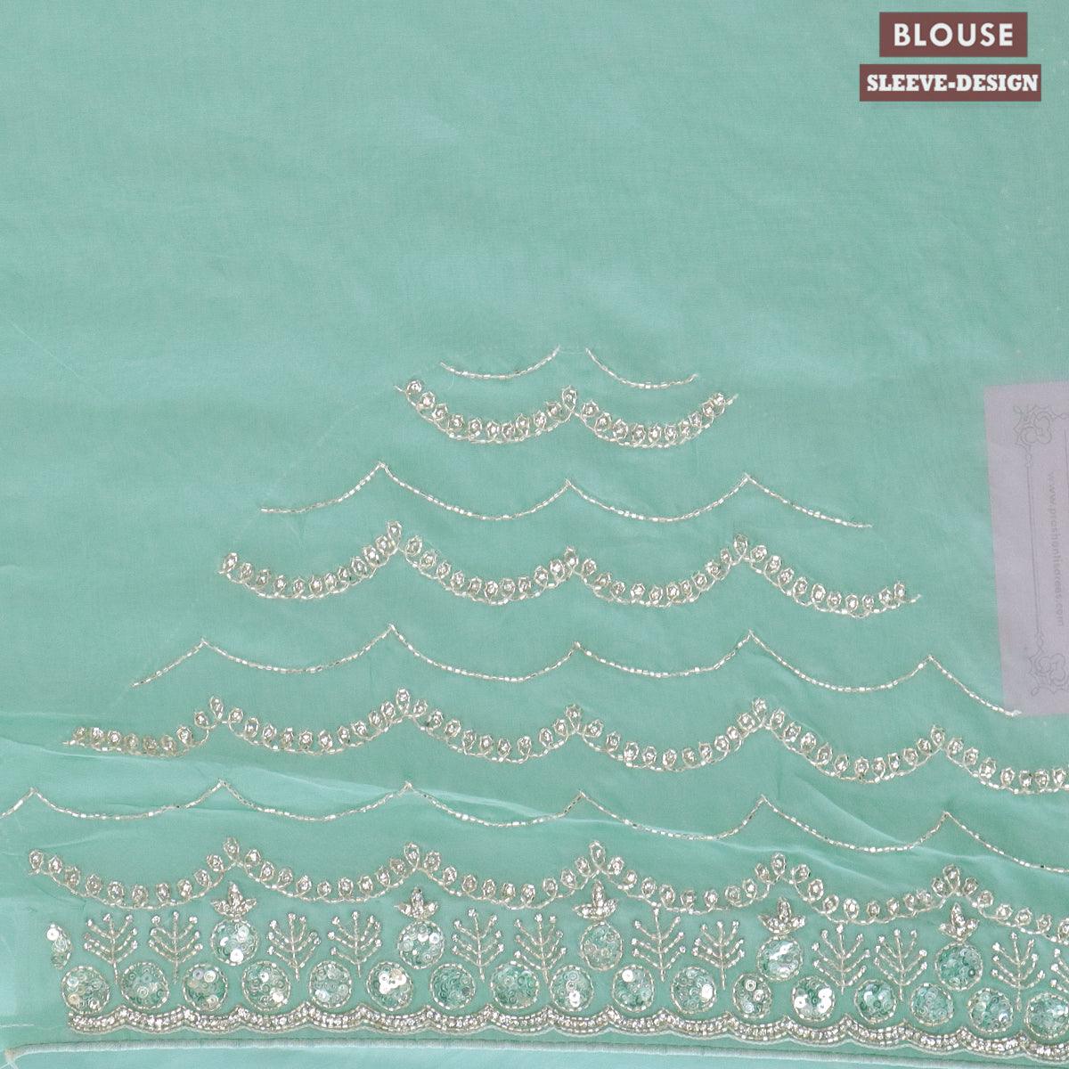 Designer semi organza saree pastel blue with allover stone & zardosi work - Image 4