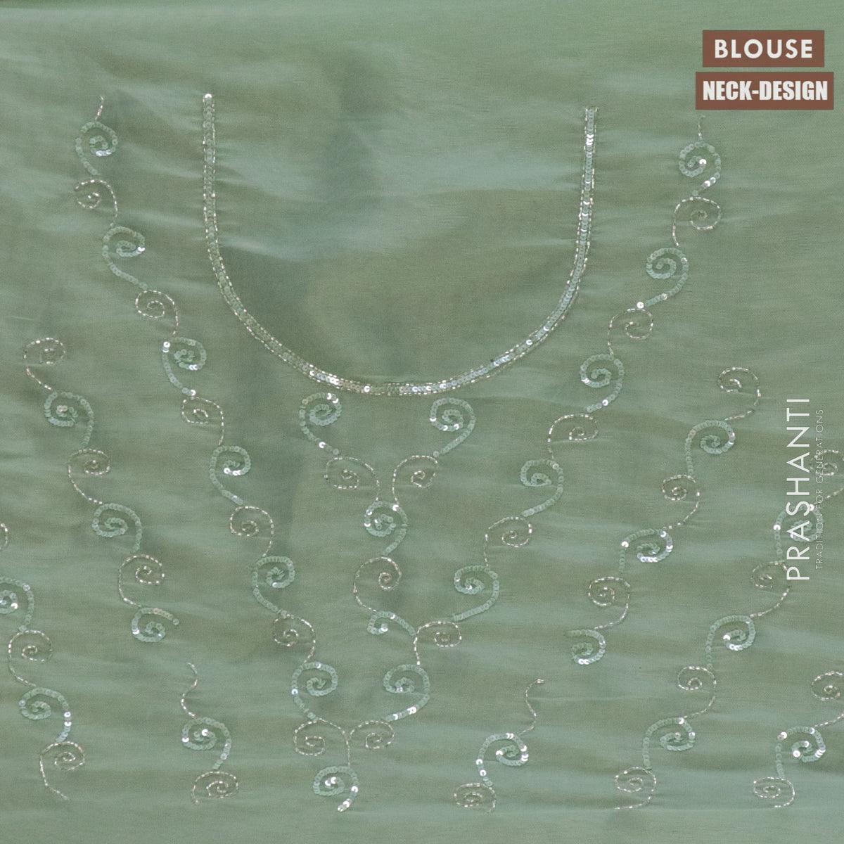 Designer semi organza saree pastel green with allover chamki & beaded work - Image 3