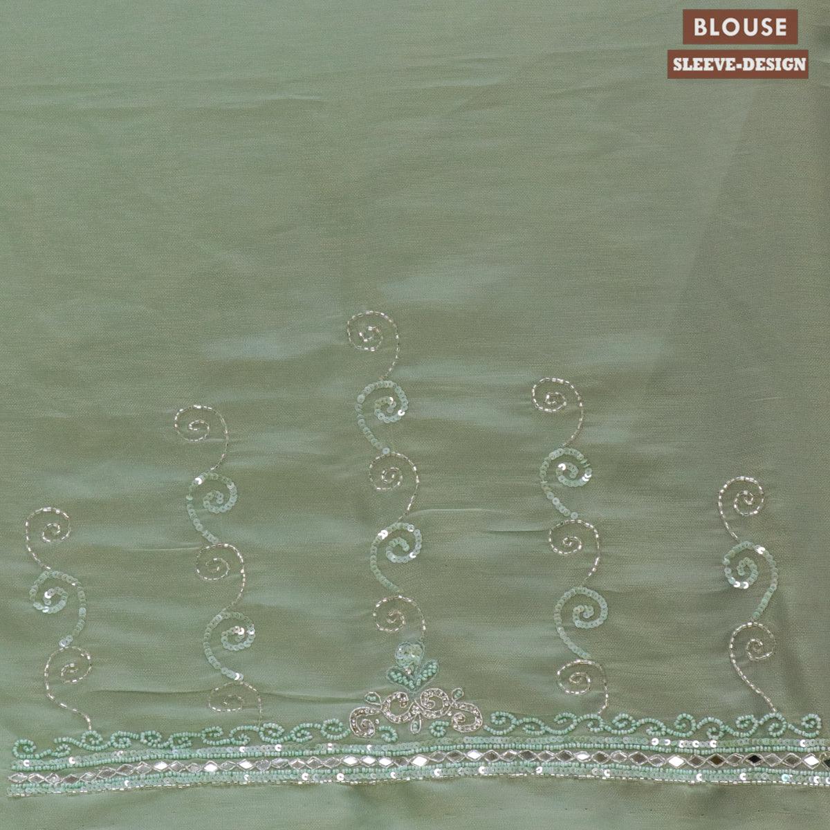 Designer semi organza saree pastel green with allover chamki & beaded work - Image 4
