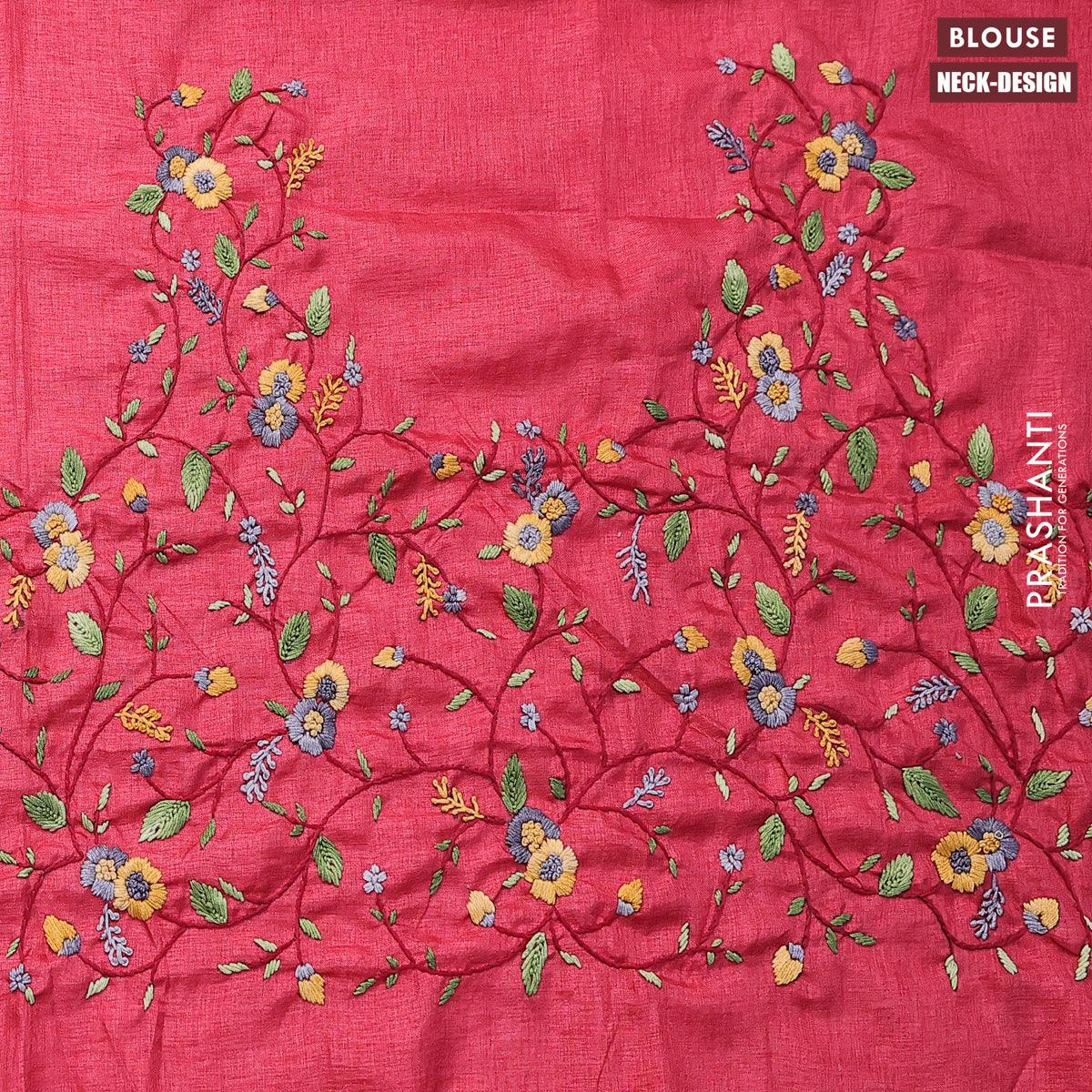 Dola silk saree black and red with zari checked pattern and zari woven border with embroidery work blouse - Image 4