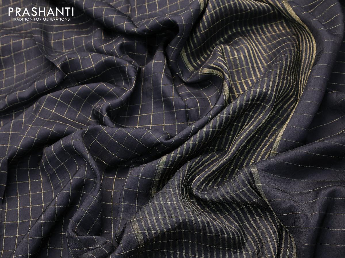 Dola silk saree black and red with zari checked pattern and zari woven border with embroidery work blouse - Image 3
