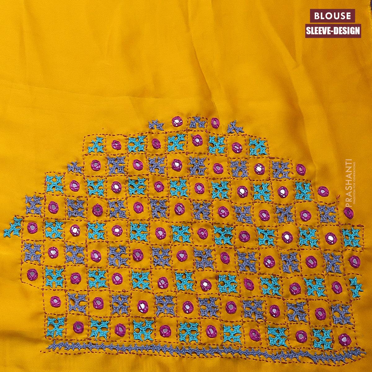 Dola silk saree black and yellow with zari checked pattern and zari woven border with embroidery work blouse - Image 5