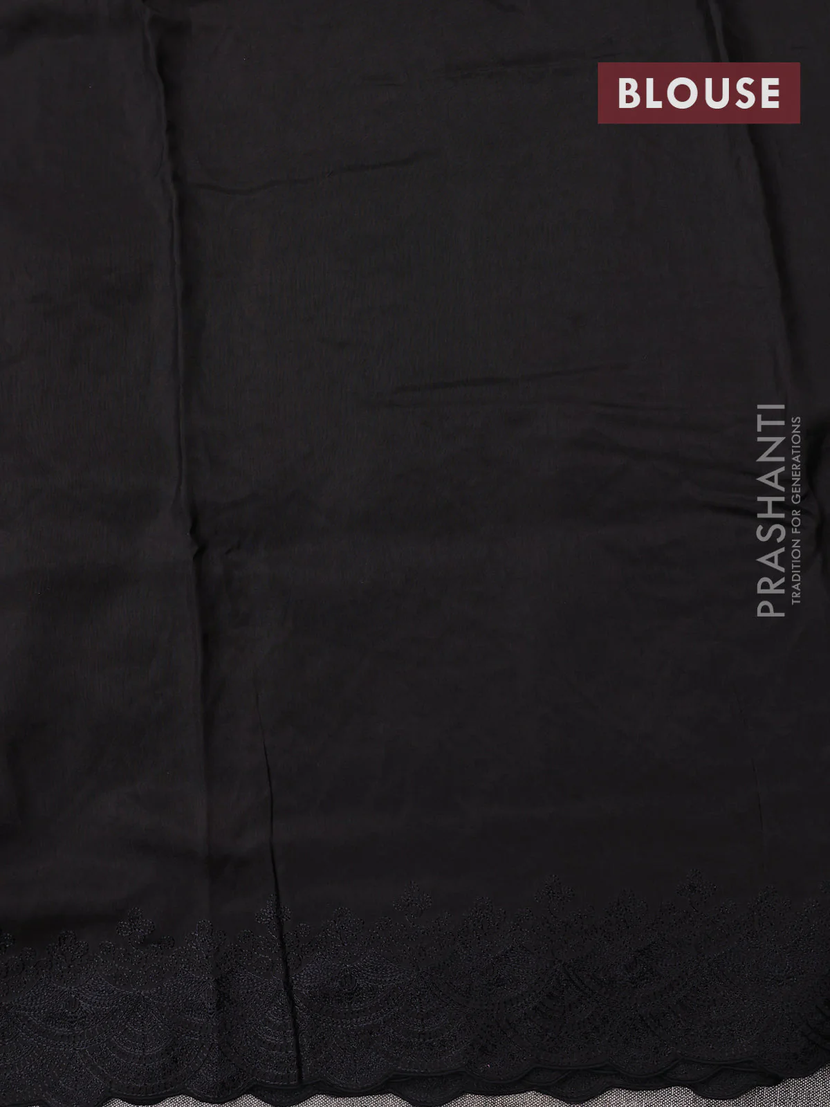 Dola silk saree black with allover floral embroidery work and chikankari work border - Image 4