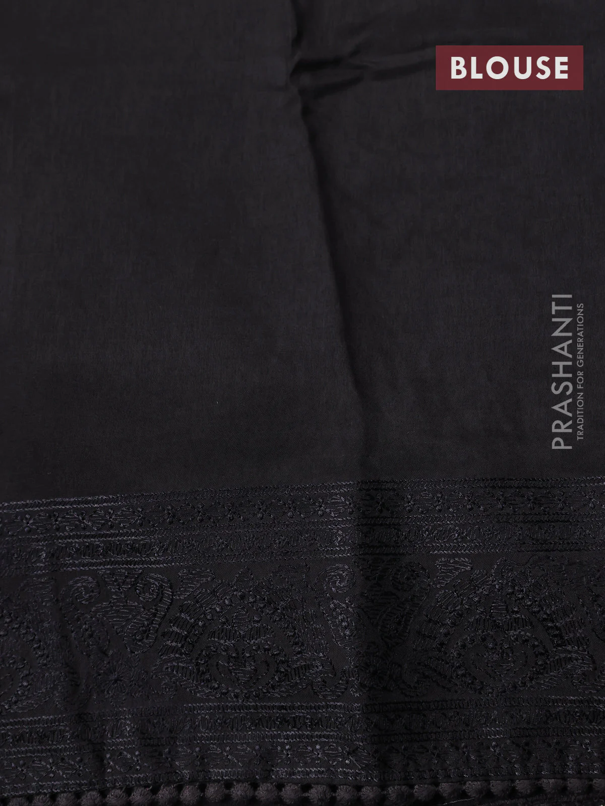 Dola silk saree black with allover floral embroidery work and chikankari work border - Image 4