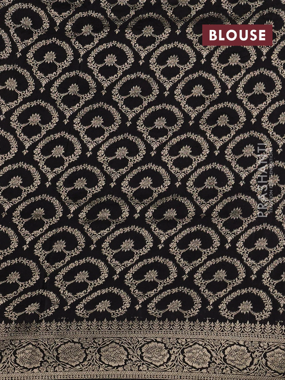 Dola silk saree black with plain body and zari woven border - Image 3