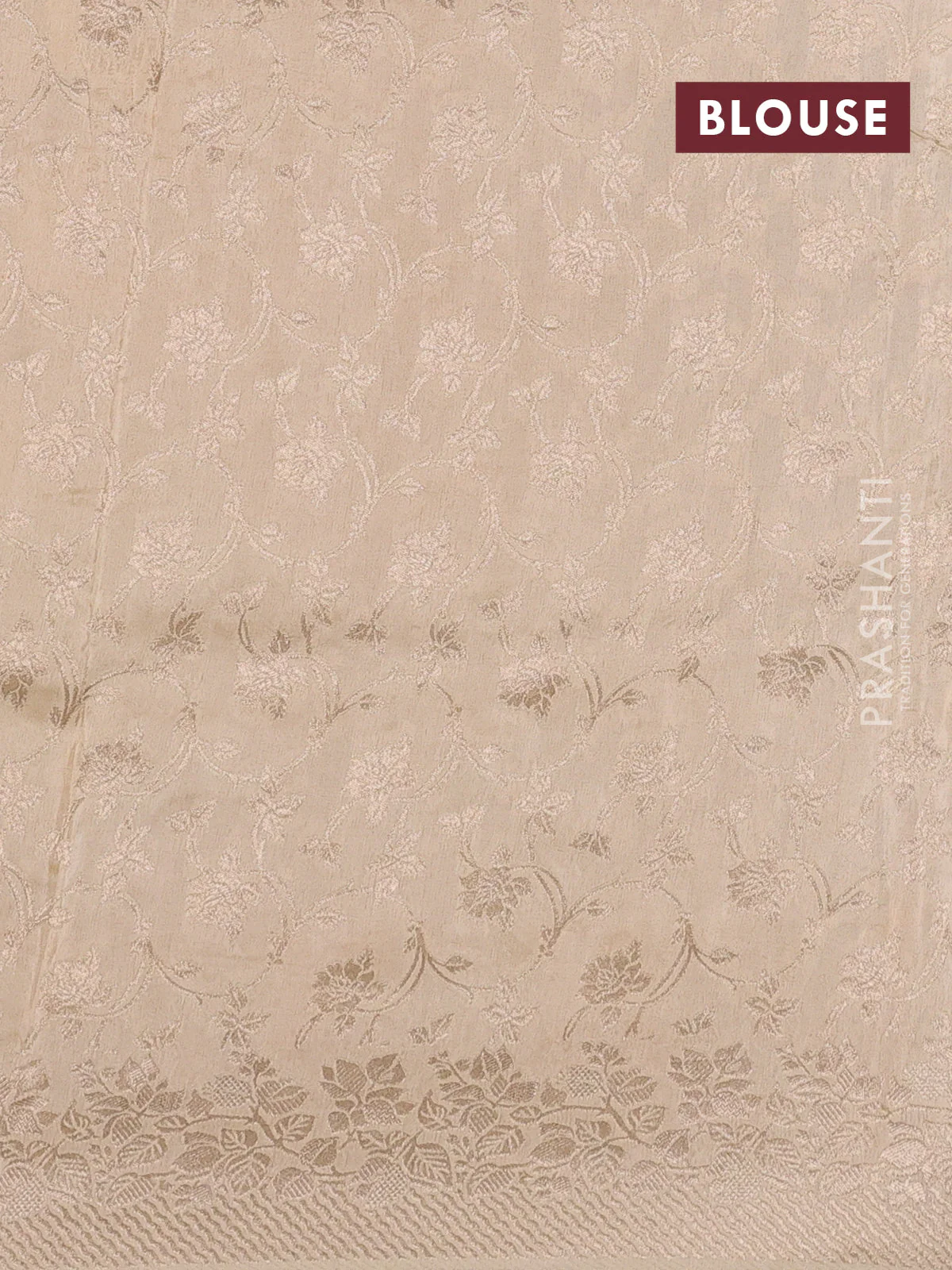 Dola silk saree cream with plain body and zari woven border - Image 3