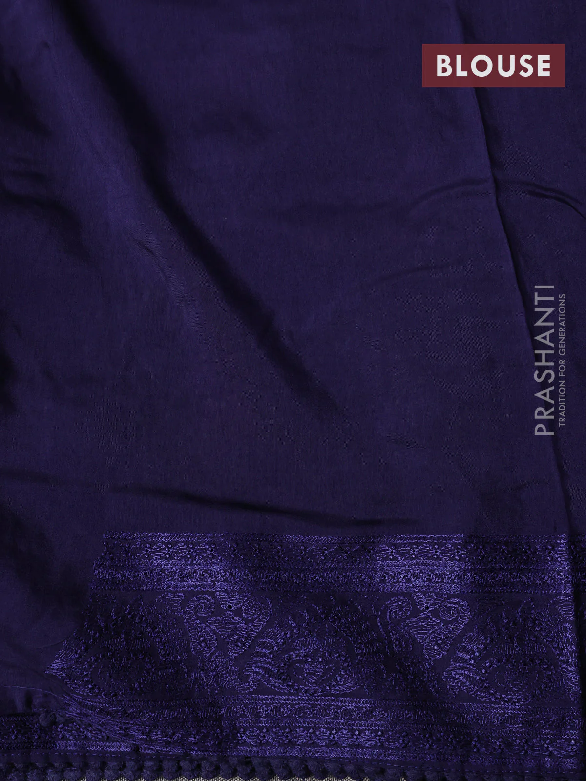 Dola silk saree dark blue with allover floral embroidery work and chikankari work border - Image 4