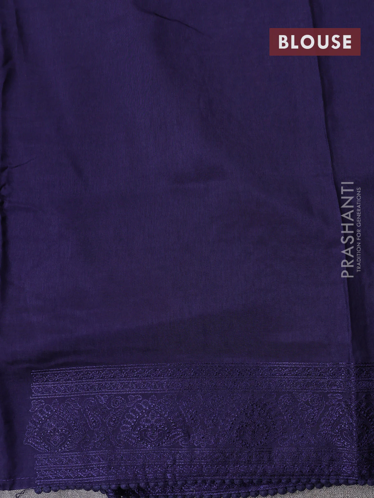 Dola silk saree dark blue with allover floral embroidery work and chikankari work border - Image 4