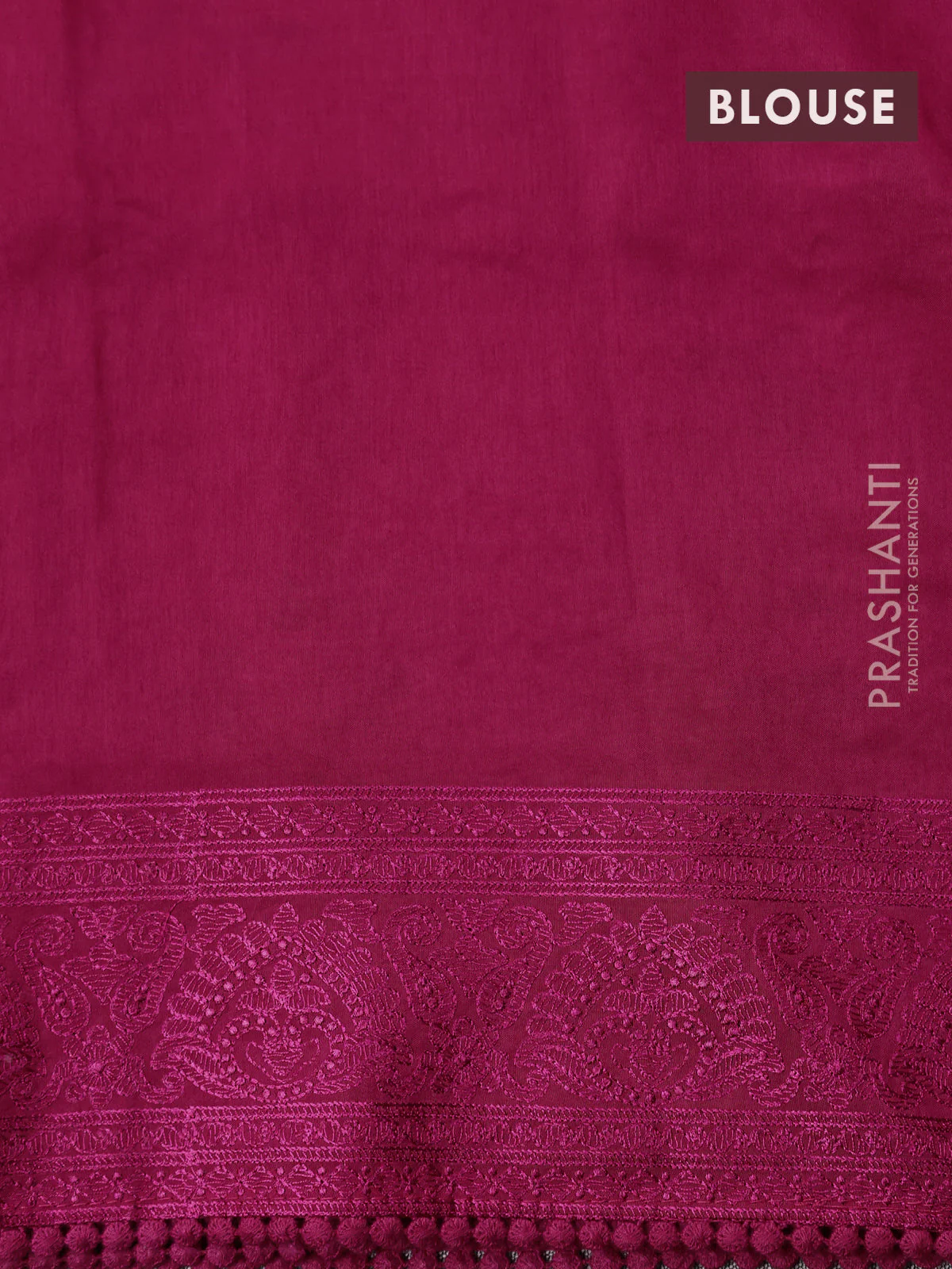 Dola silk saree dark pink with allover floral embroidery work and chikankari work border - Image 4