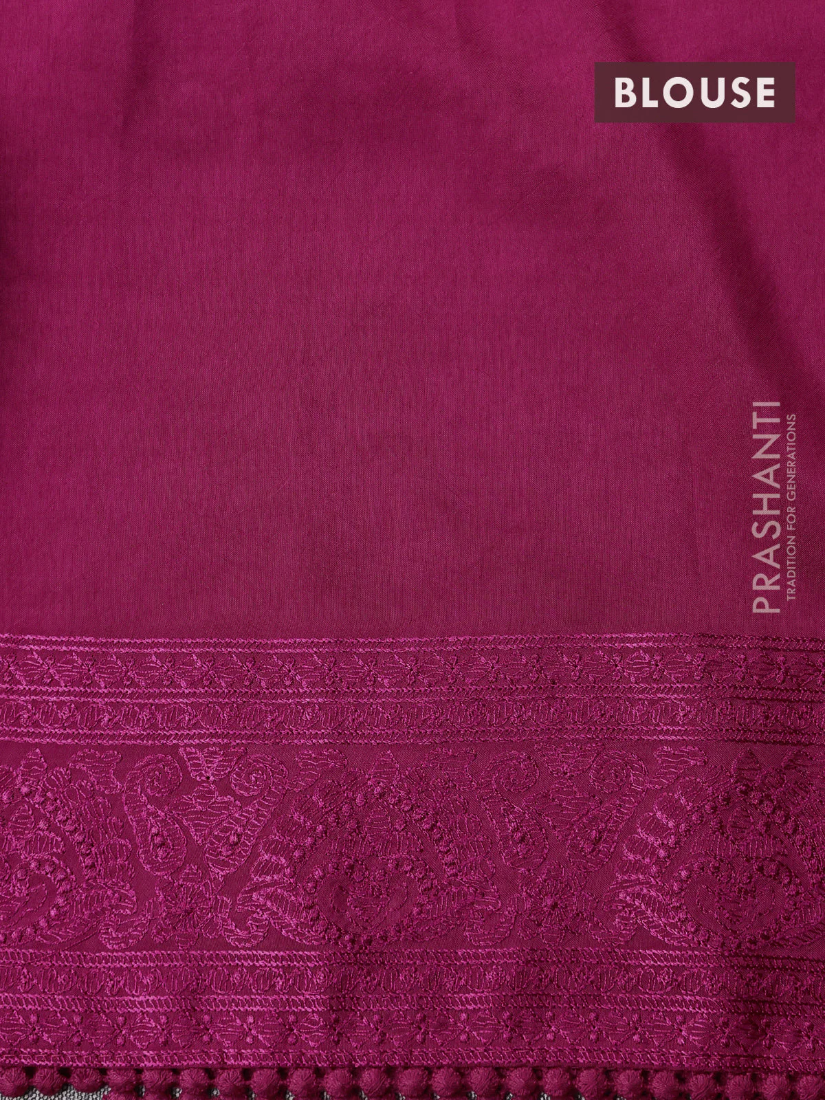 Dola silk saree dark pink with allover floral embroidery work and chikankari work border - Image 4