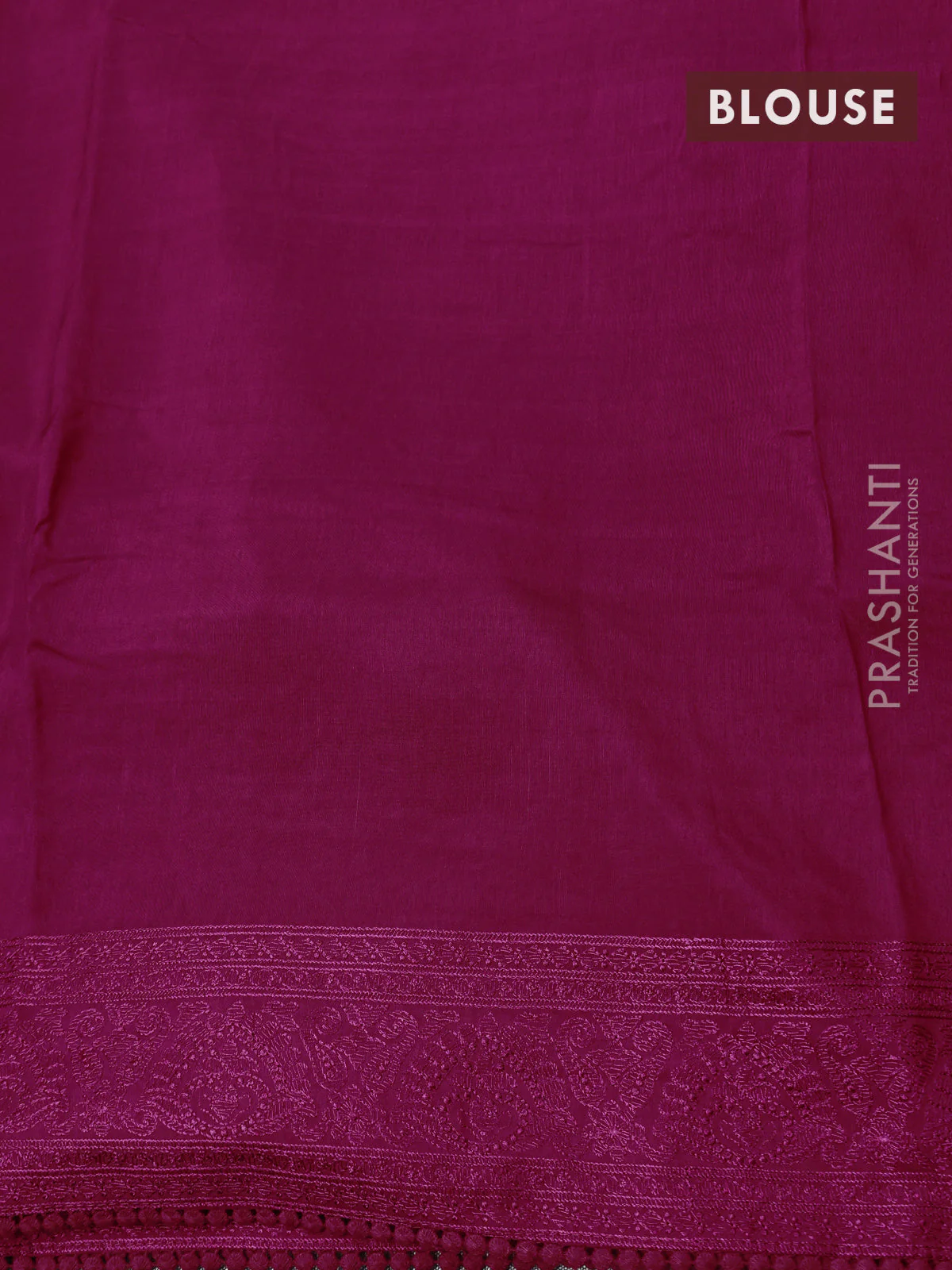 Dola silk saree dark pink with allover floral embroidery work and chikankari work border - Image 4