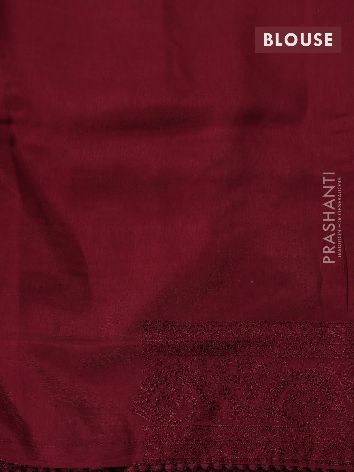 Dola silk saree deep maroon with allover floral embroidery work and chikankari work border - Image 4