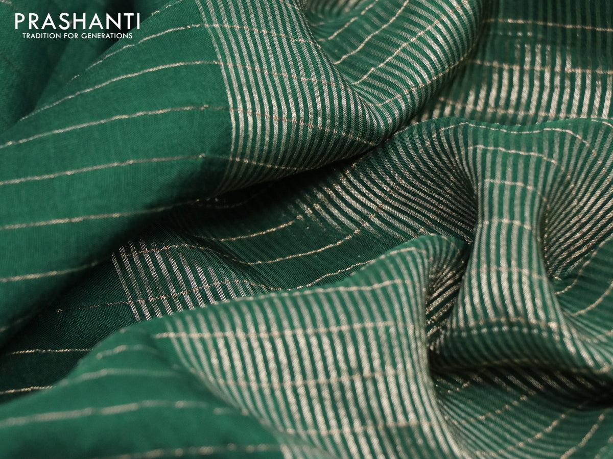Dola silk saree green and deep maroon with allover zari woven stripes pattern and rich zari woven border - Image 3