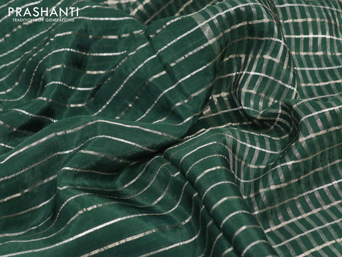 Dola silk saree green and deep wine shade with allover zari woven stripes pattern and rich zari woven border - Image 3