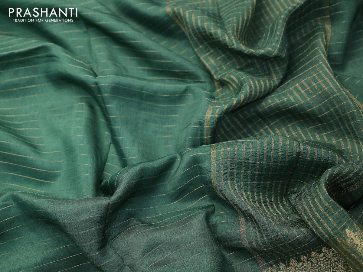 Dola silk saree green and maroon with allover zari woven stripes pattern and long zari woven border with embroidery work blouse - Image 3