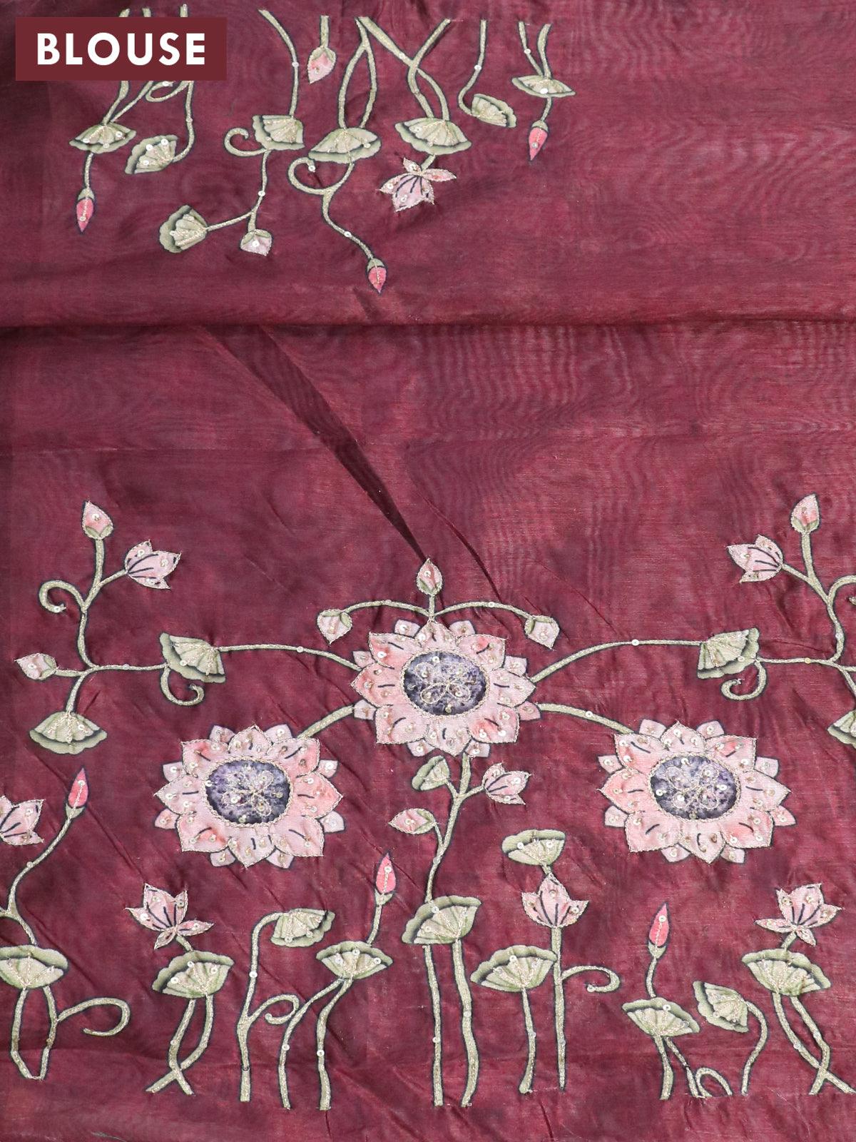 Dola silk saree green and maroon with allover zari woven stripes pattern and rich zari woven border - Image 4