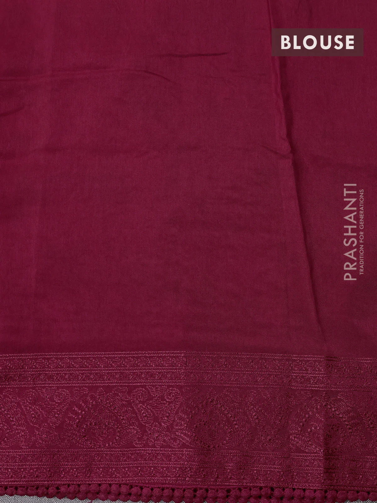 Dola silk saree kumkum red with allover floral embroidery work and chikankari work border - Image 4