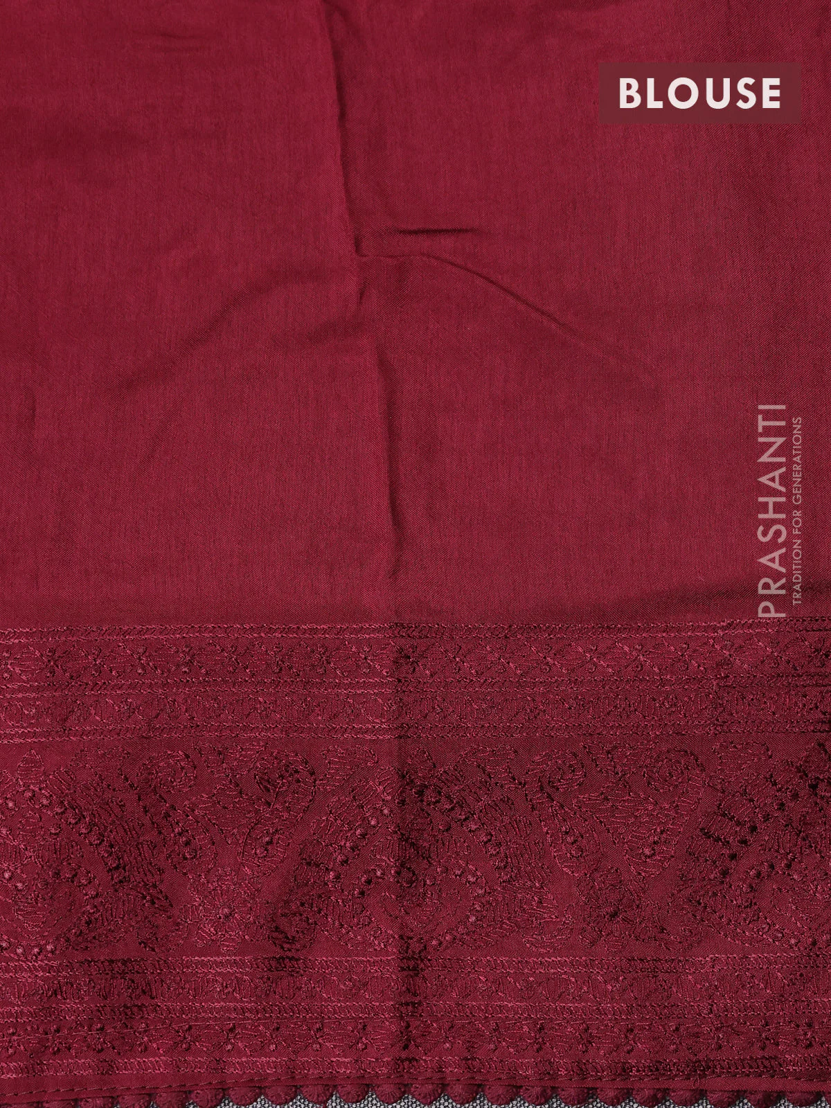 Dola silk saree maroon with allover floral embroidery work and chikankari work border - Image 4