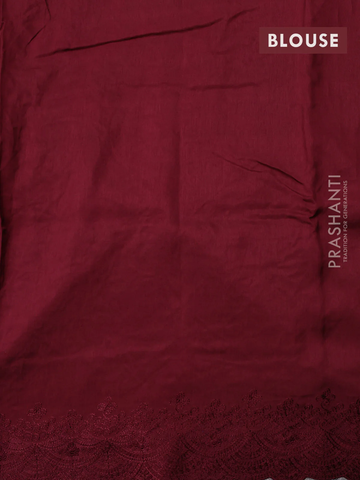 Dola silk saree maroon with allover floral embroidery work and chikankari work border - Image 4