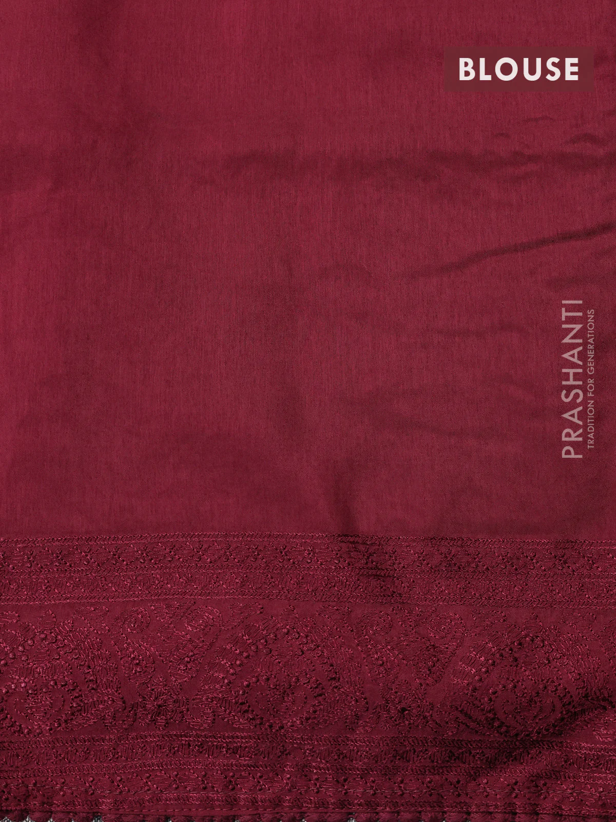Dola silk saree maroon with allover floral embroidery work and chikankari work border - Image 4