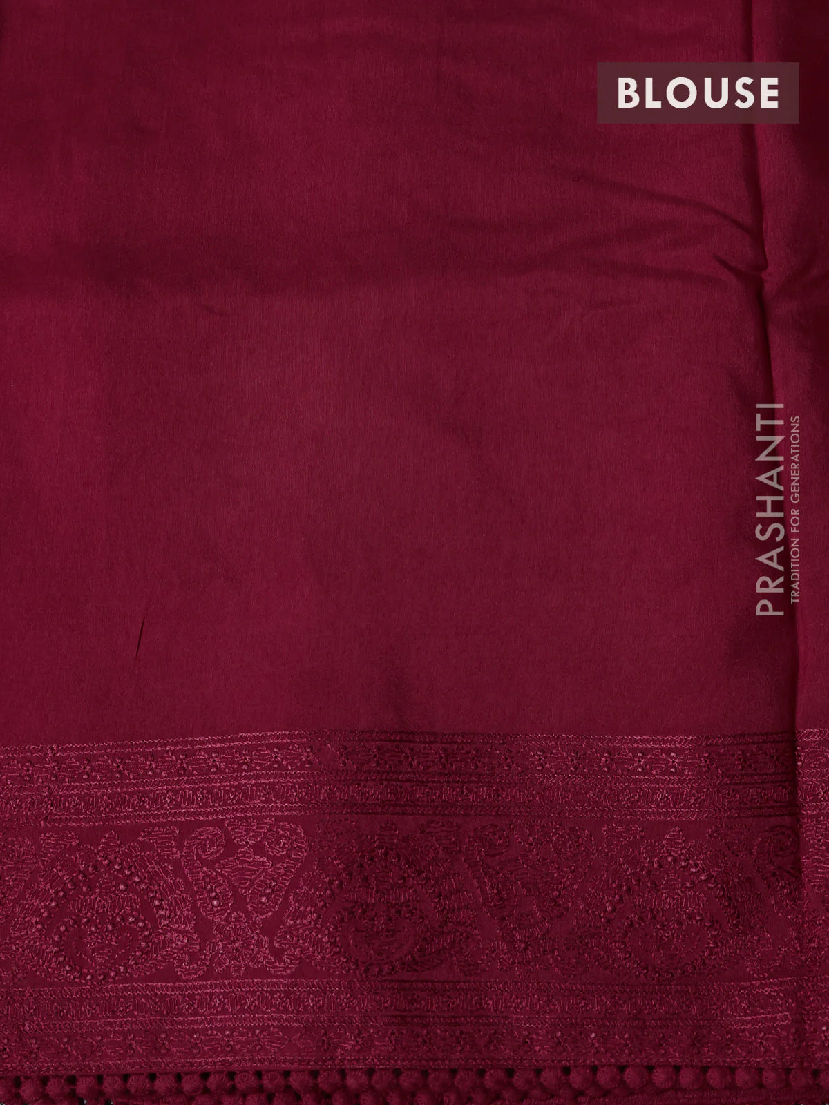 Dola silk saree maroon with allover floral embroidery work and chikankari work border - Image 4