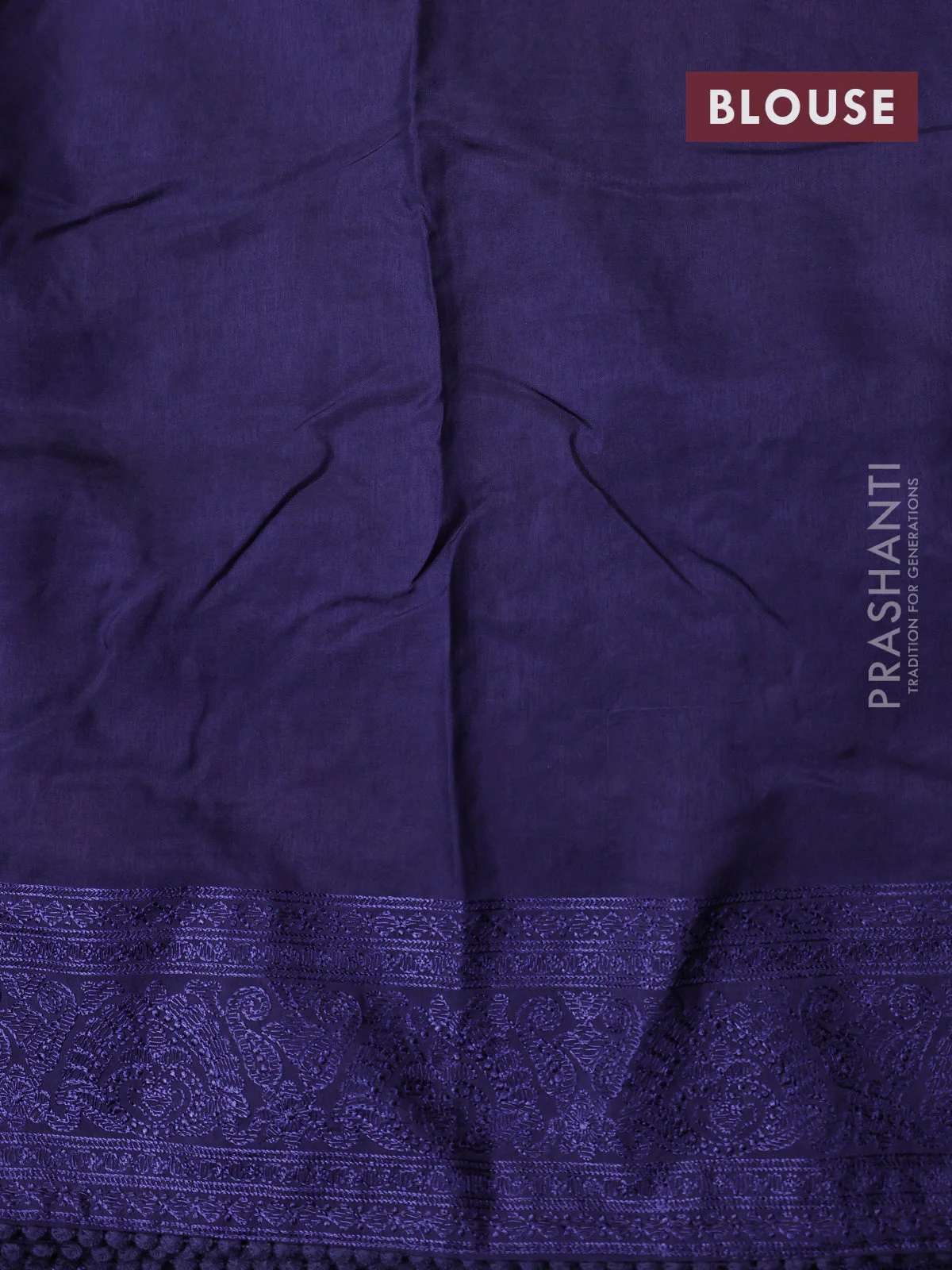 Dola silk saree navy blue with allover floral embroidery work and chikankari work border - Image 4