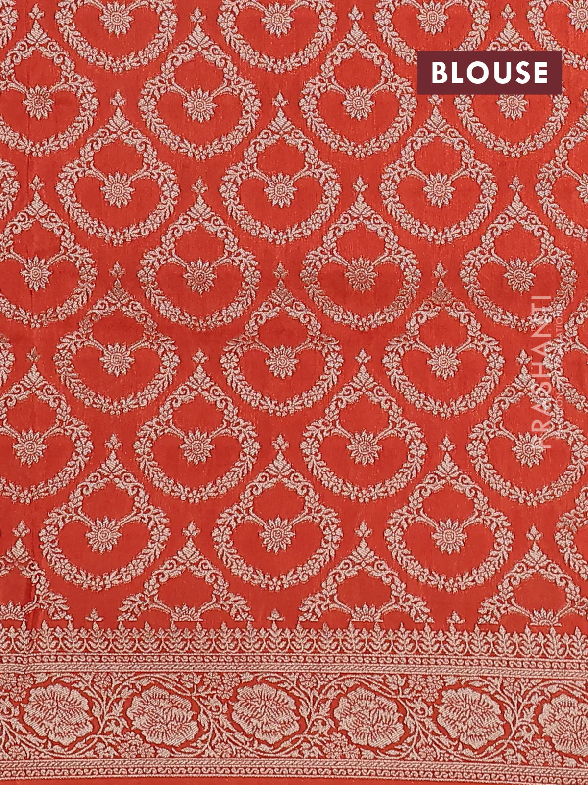 Dola silk saree orange with plain body and zari woven border - Image 3