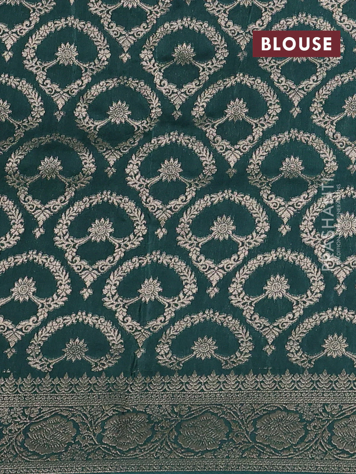 Dola silk saree peacock green shade with plain body and zari woven border - Image 3