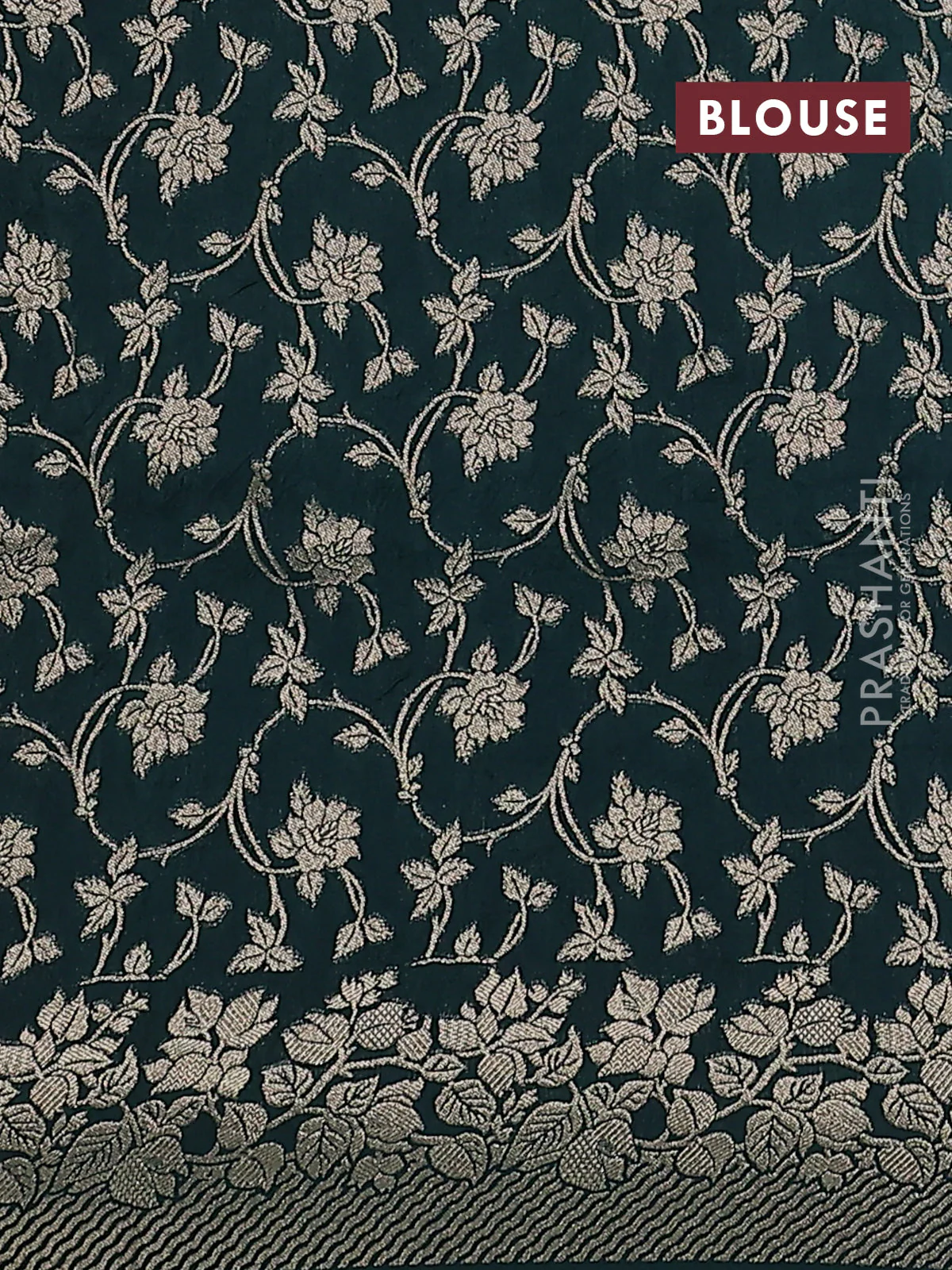Dola silk saree peacock green shade with plain body and zari woven border - Image 3