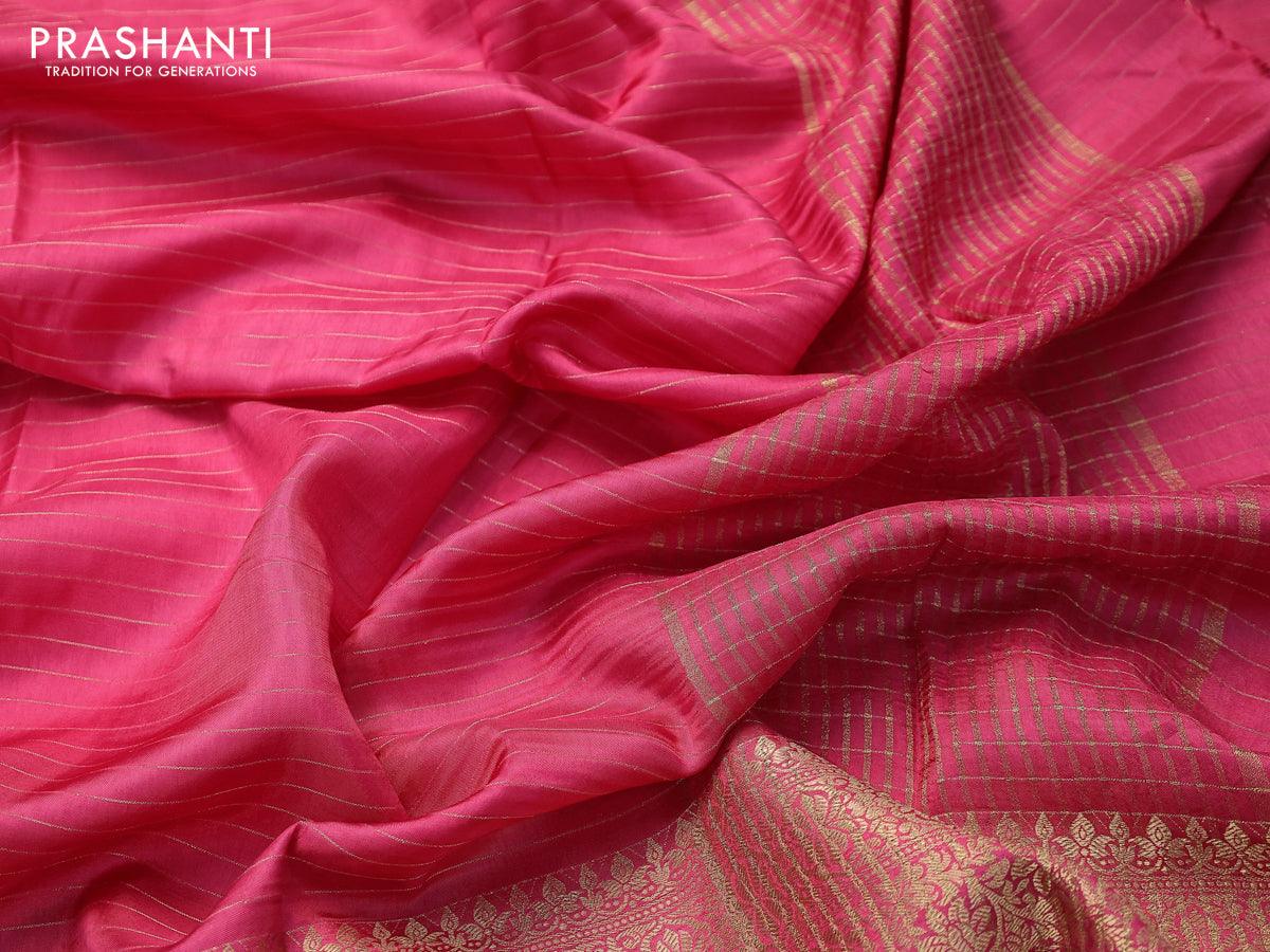 Dola silk saree pink shade and black with zari checked pattern and long zari woven border with embroidery work blouse - Image 3
