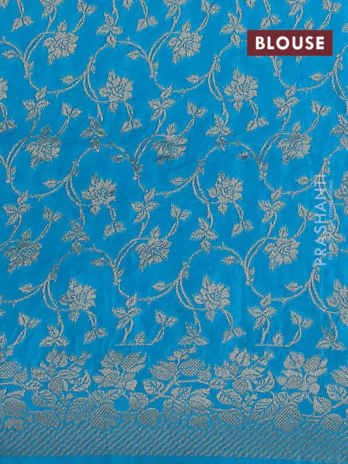 Dola silk saree teal blue with plain body and zari woven border - Image 3