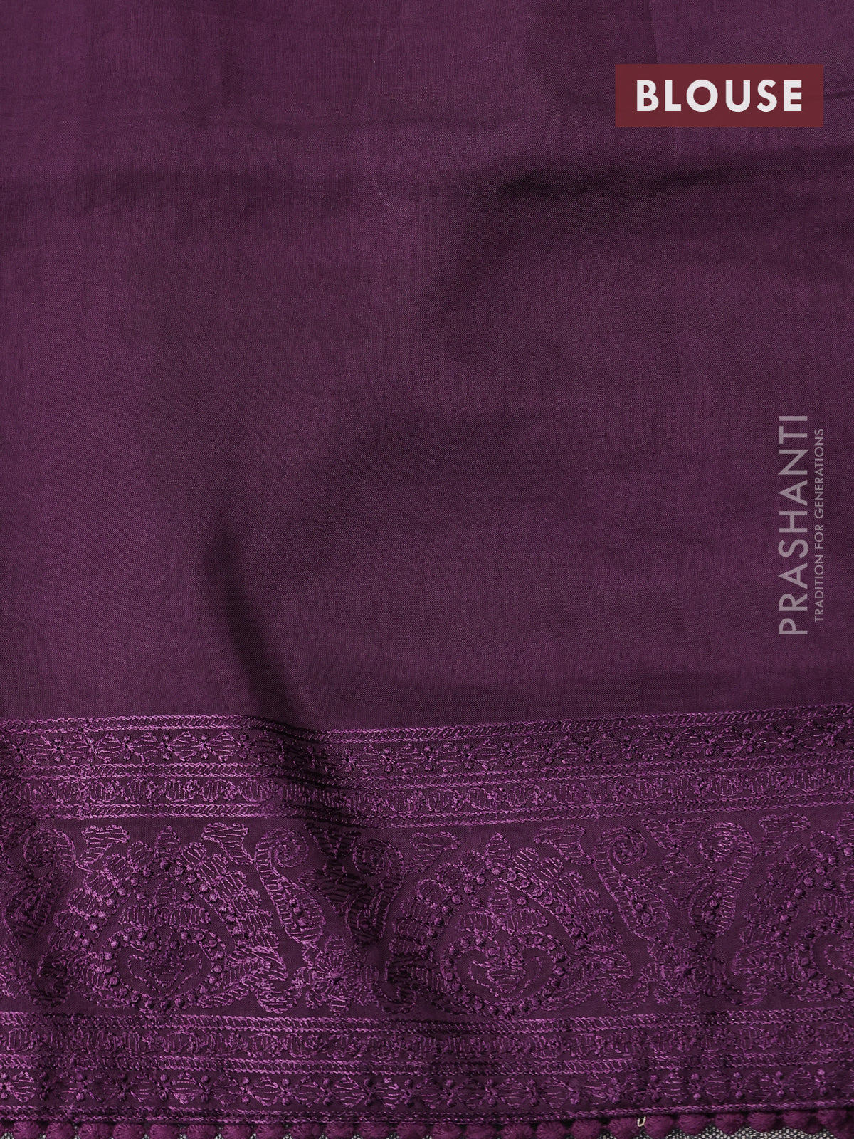 Dola silk saree wine shade with allover floral embroidery work and chikankari work border - Image 4