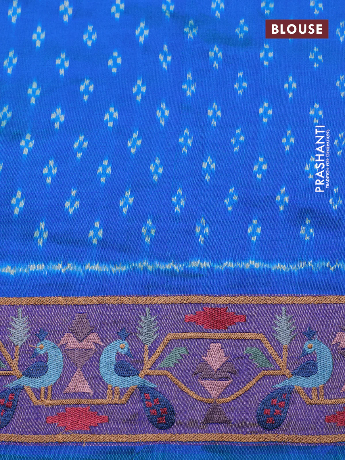 Dual shade of blue Pochampally Silk with Border Embroidery - Image 6