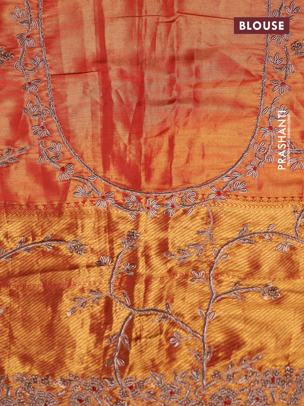 Dual shade of pink pure kanchipuram silk saree with allover zari stripes & border embroidery - Image 7