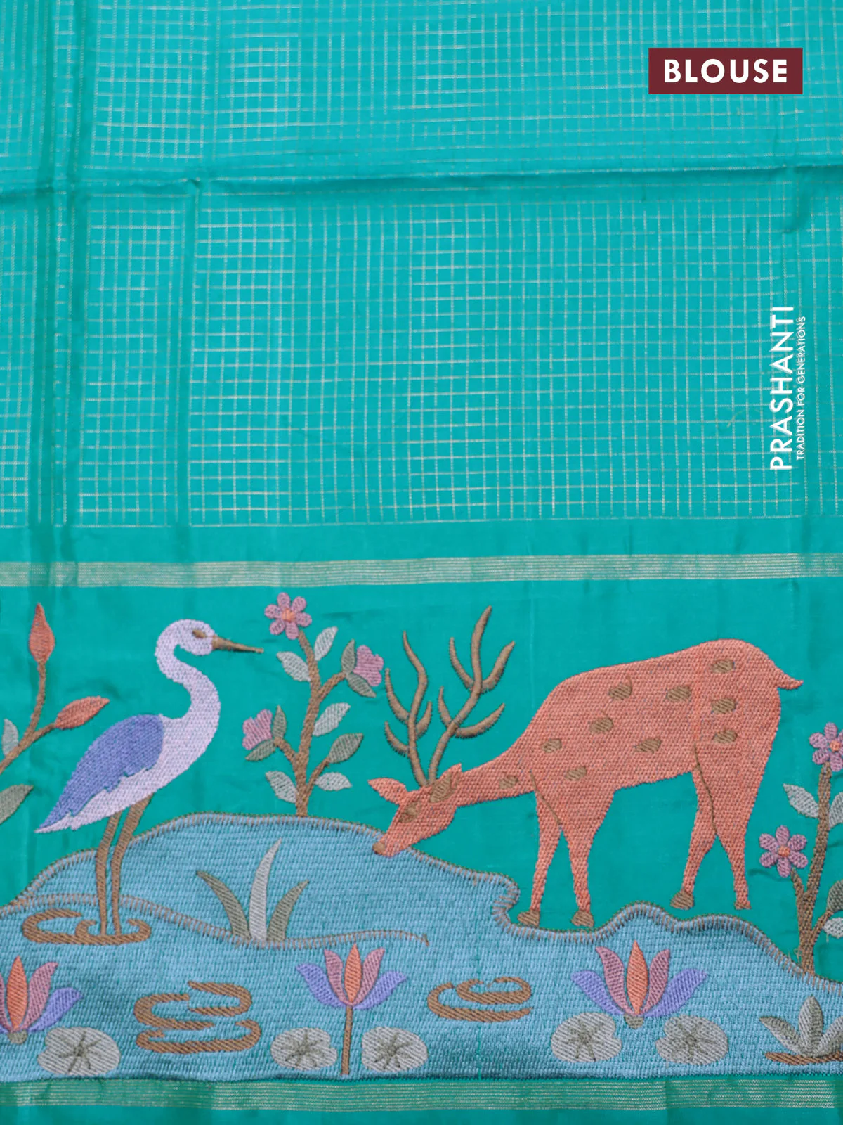 Dual shade of Teal Kanchipuram Silk saree with Border Embroidery - Image 8