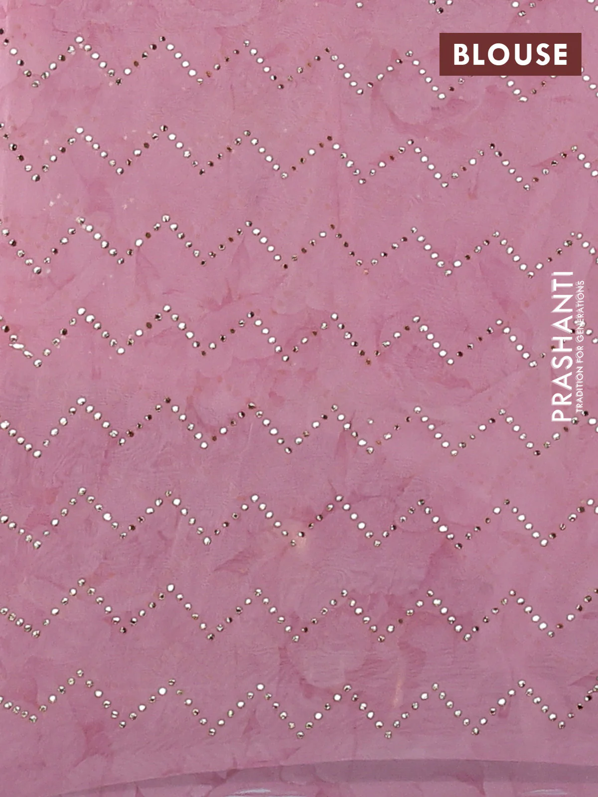Georgette saree pale orange and mild peach pink with allover floral digital prints & gold stone work - Image 4