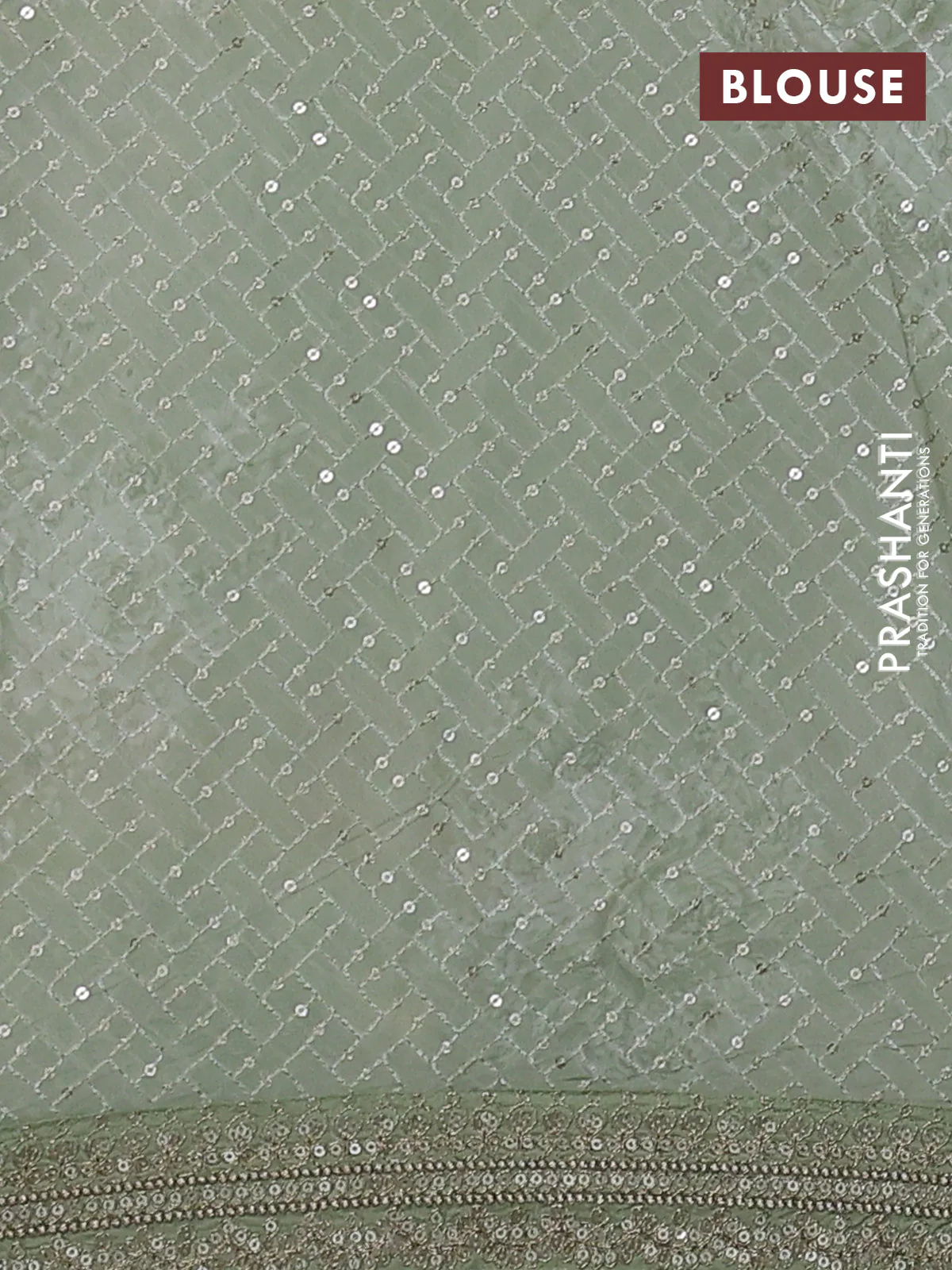 Georgette saree pastel green with allover sequin work & floral digital prints and sequin work border - Image 4