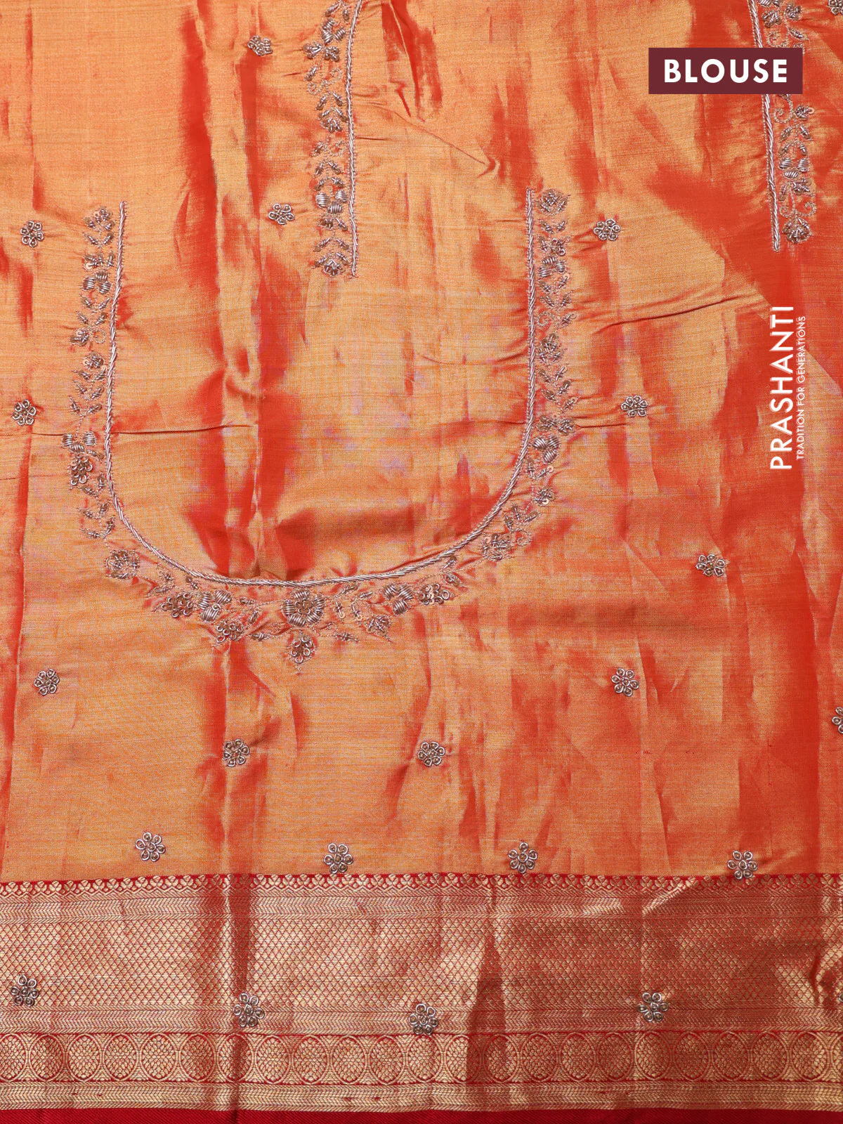 Gold & red Kanchipuram tissue Silk Saree with border Embroidery - Image 8