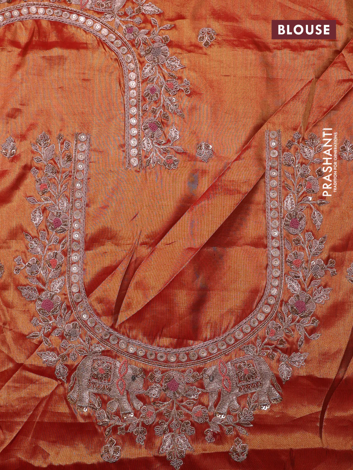 Gold & Red pure kanchipuram tissue silk saree with allover mina weaves & embroidery - Image 7