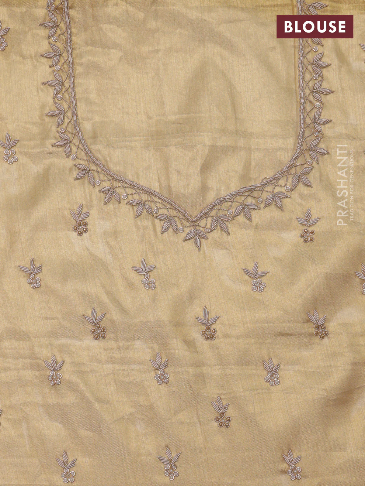 Golden Pure Tissue kanchipuram silk saree with embroidery border - Image 6