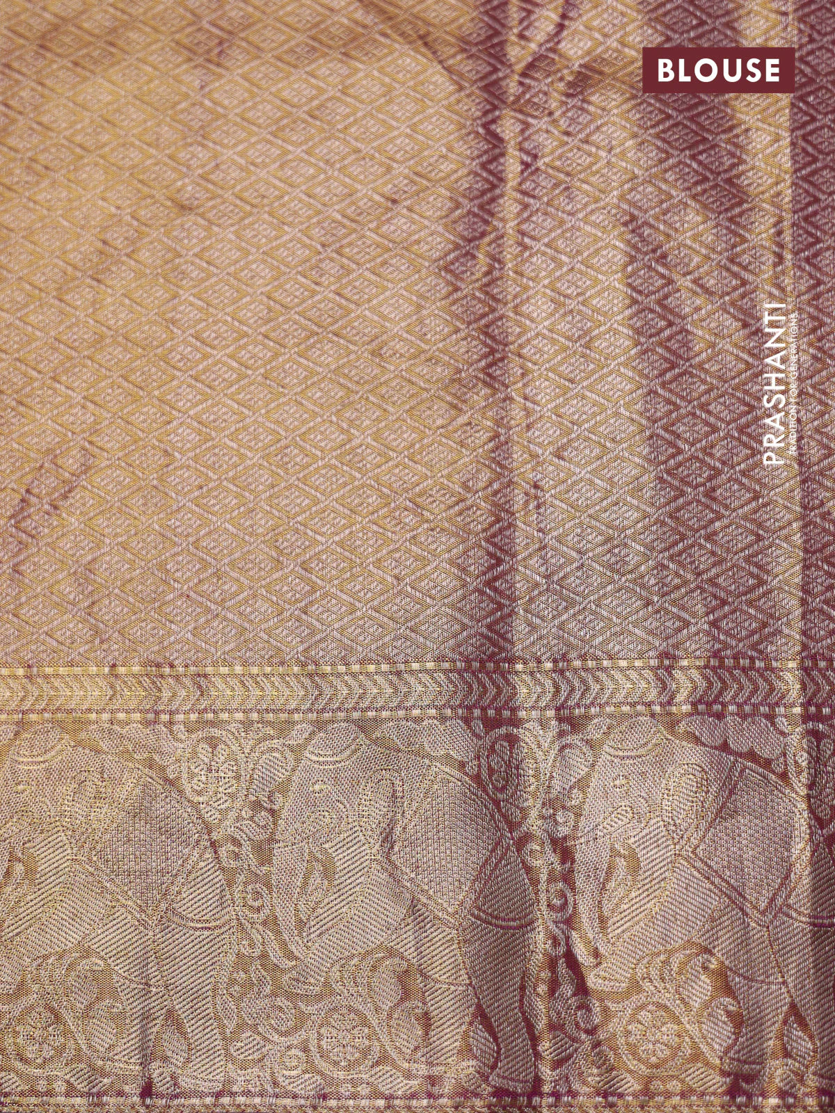 Golden Tissue Kanchipuram Silk Saree with allover embroidery - Image 8