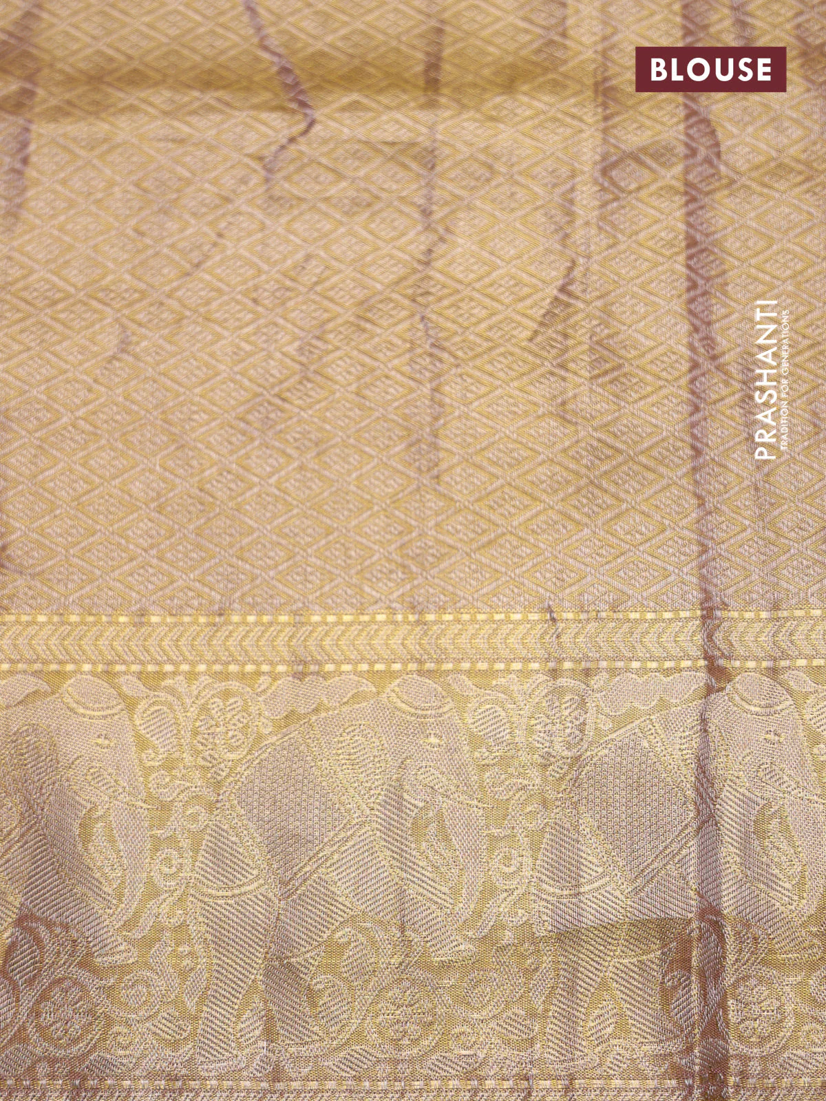 Golden tissue pure kanchipuram silk saree with allover embroidery - Image 8