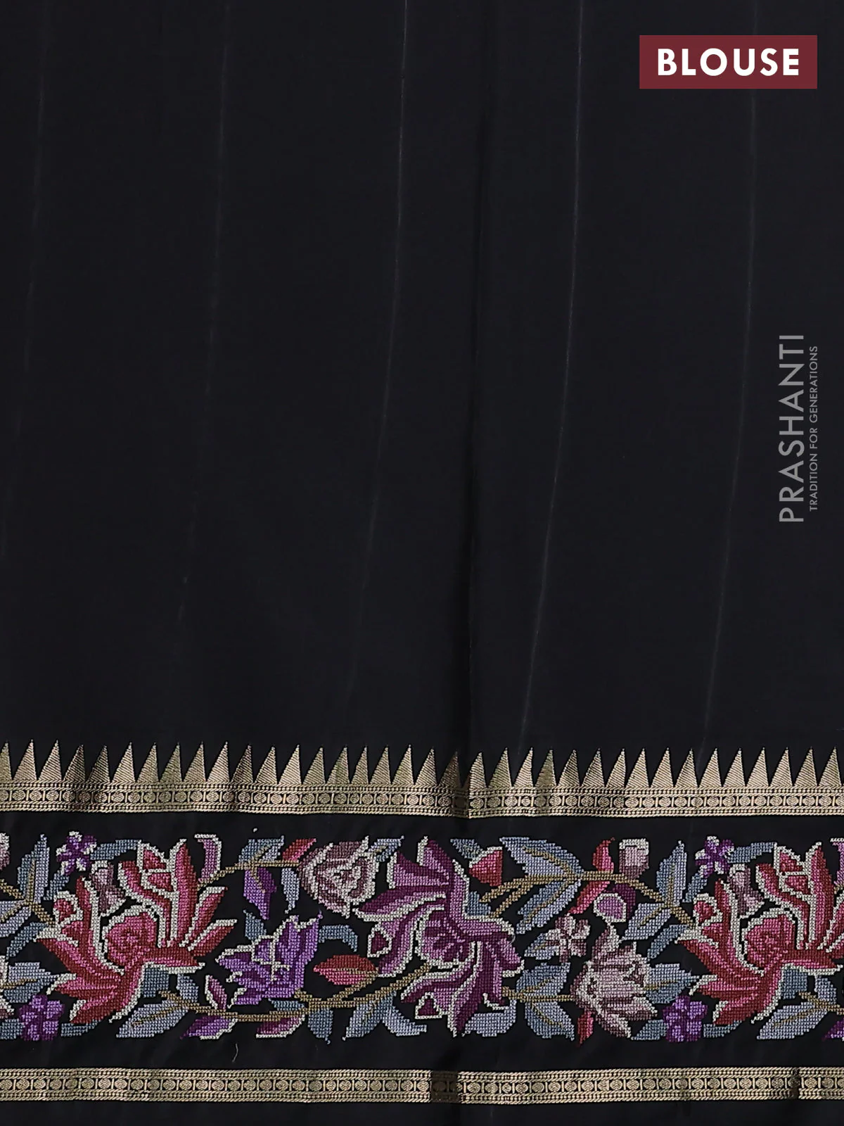 Grey-Black Pure Kanchipuram Silk Saree With Zari Weaves & Border Embroidery - Image 8