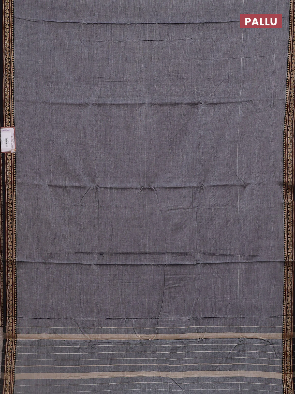 Grey narayanpet cotton saree with matching neck piece - Image 3