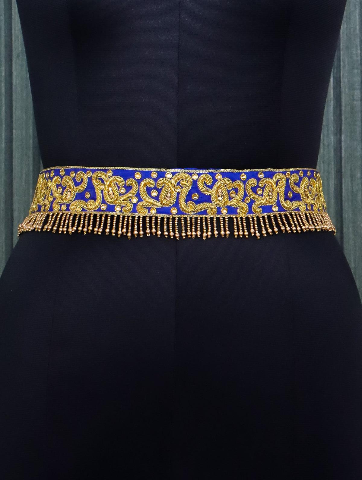 Hip belt blue with zardosi work & beaded hanging - Image 2