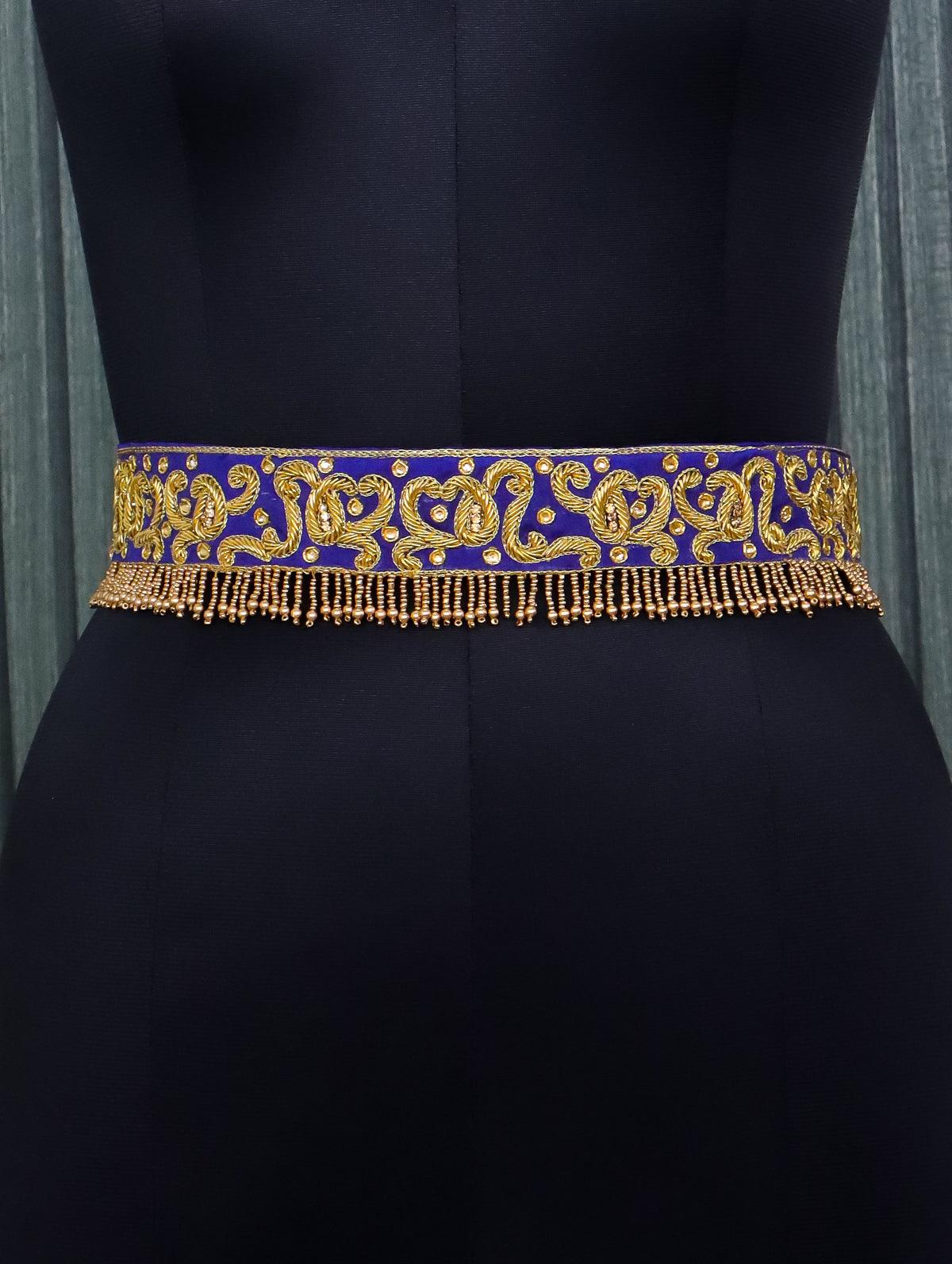 Hip belt blue with zardosi work & beaded hanging - Image 2